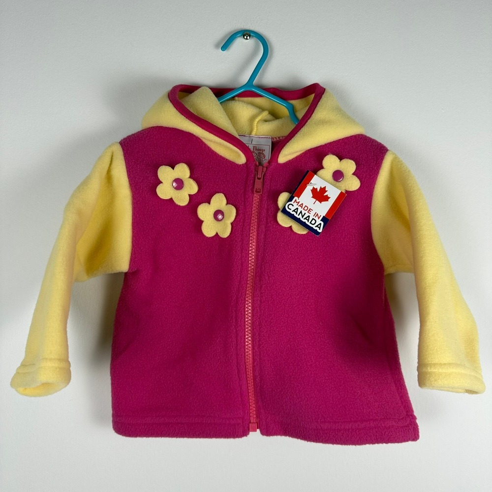 VTG Little Things by Anna Girls Pink Yellow Fleece Flower Hoodie Jacket Canada